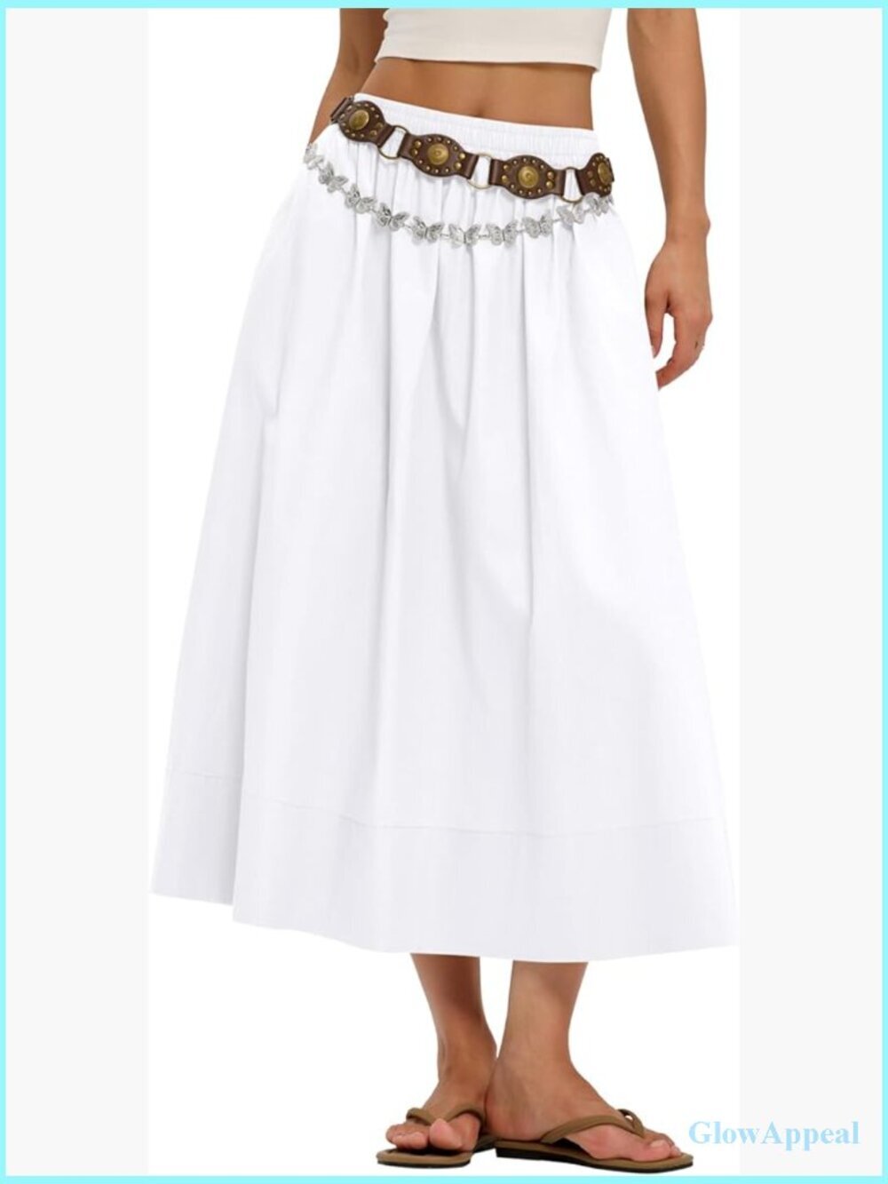 Flowy A-Line Cotton Midi Skirt with Pockets - Elastic Waist